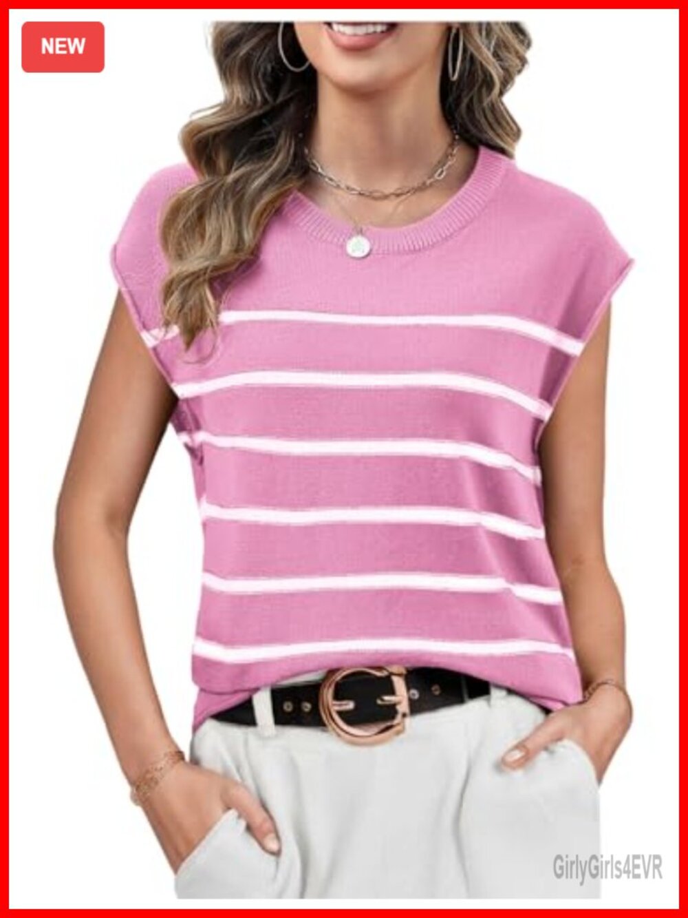 Viscose Knit Sleeveless Sweater Vest Cap Sleeve Pullover Top